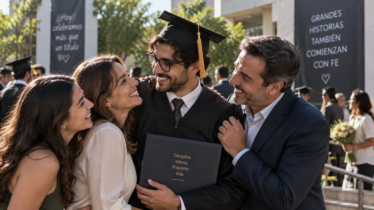 Familia celebrando una graduación