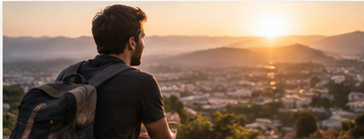 Persona contemplando un nuevo camino al atardecer